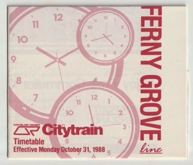 Vintage 1988 Ferny Grove Brisbane City Line Qld Railways Paper Train Timetable!!