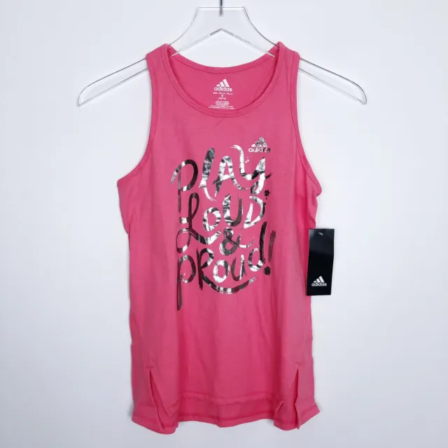 NWT Adidas Girls Medium 10/12 Hot Pink Shaped Hem Racerback Tank Top Athletic