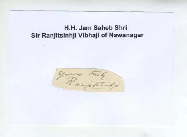 RARE CRICKET Ranjitsinhji MAHARAJA Signed 1872-1933 autograph on card INDIA