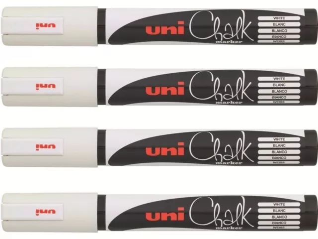 4 x White Uni Liquid Chalk Marker Medium 1.8 - 2.5mm Bullet Tip PWE5MWH