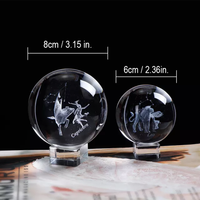 Zodiac Sign Engraved Crystal Ball 3D Crystal Glass 12 Zodiac Signs with Base 3