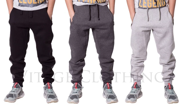 Boys Kids Ankle Contrast Panel Fleece Trousers Jogging Jog Bottoms Sweat Pants
