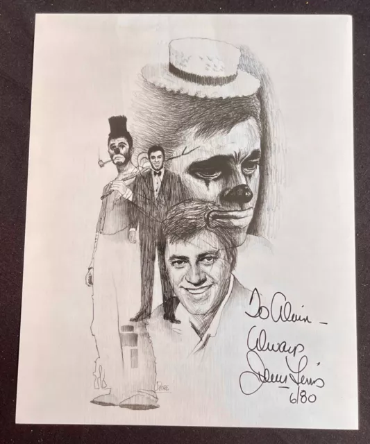 Jerry Lewis Inscribed Signed Autograph 8x10 Drawing Photo 80' The King of Comedy