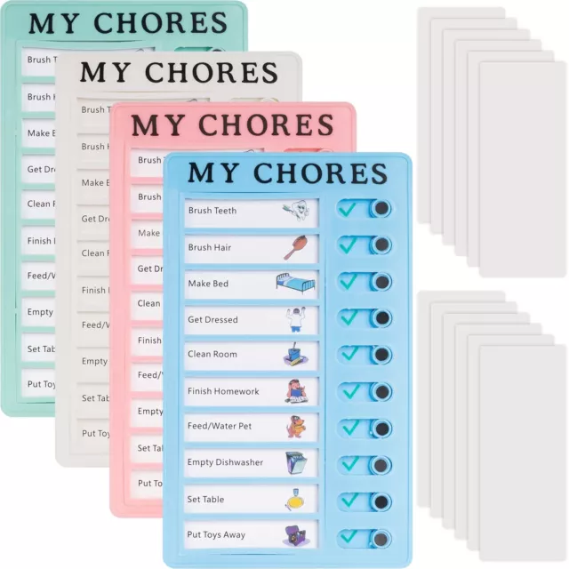 Chore Chart, 4 PCS My Chore Checklist Board with 12 Detachable Cardstock,