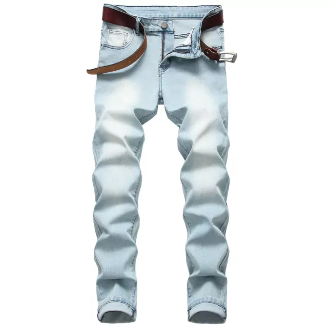 Mens Retro Pants Fashion Casual Slim Straight Trend Elasticity Jeans Trousers 2