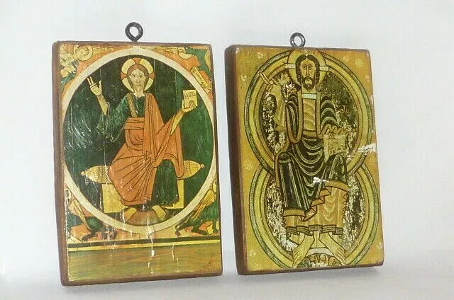 2 Ikonen russische Holzikone Icon Heiligenbild Holz Heiliger Jesus Jesu Bilder