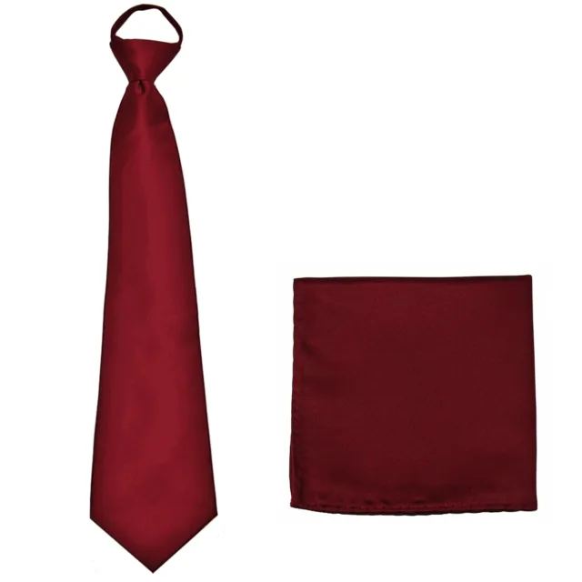 New Polyester Men's ready knot pre tied neck tie & hankie solid formal burgundy