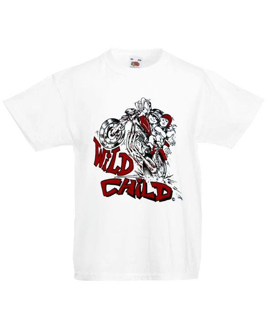 Children's Kids Bike Motorcycle Slogan T-shirt Wild Child White Biker Top - T