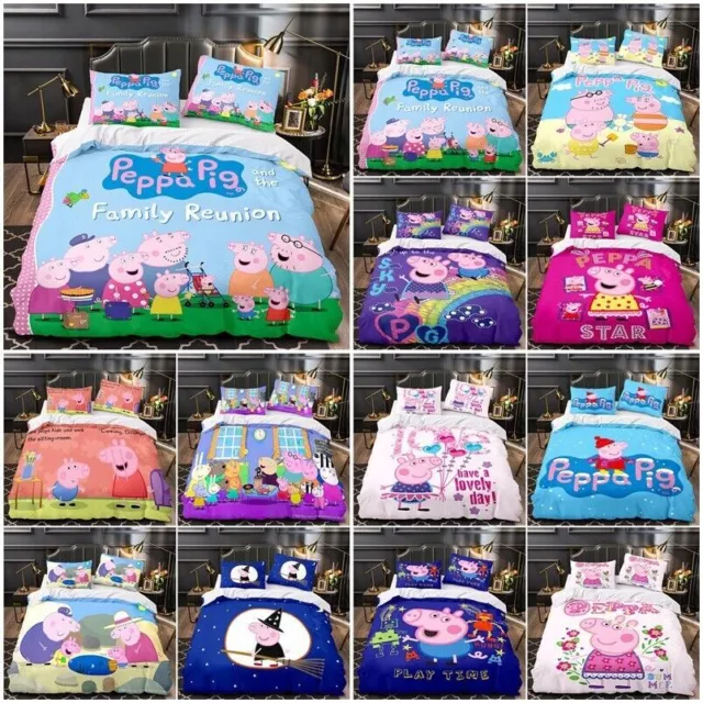 Peppa Pig George Pig Cartoon Quilt Duvet Cover Pillowcase Bedding Set Gift