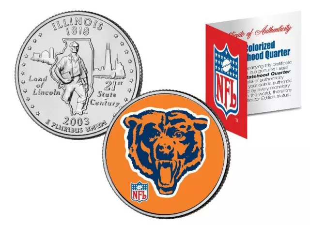 CHICAGO BEARS * Licensed * NFL Illinois U.S. State Quarter Coin  * RETRO * w/COA