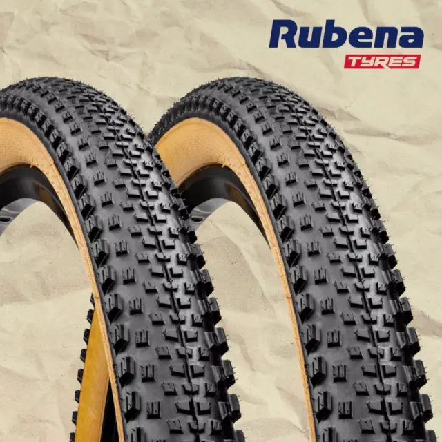 2x 29 Inch Tanwall MTB Tyres Knobby Fast Rolling Mountain Bike Tan Old School XC