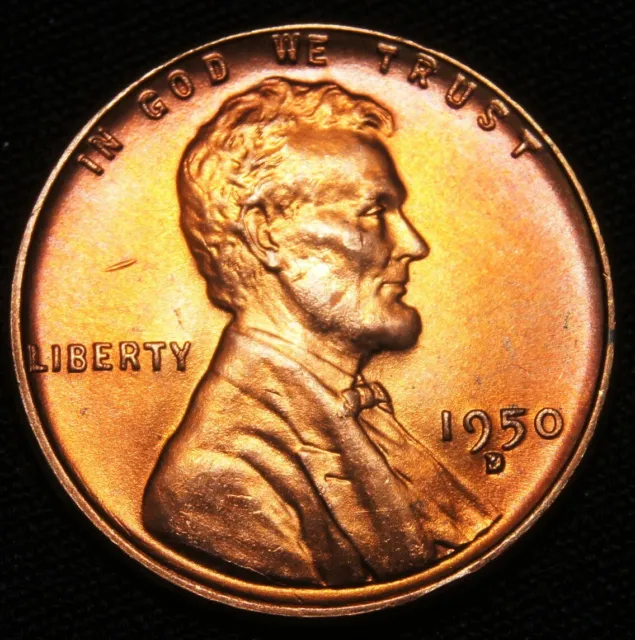1950-D Lincoln Wheat Cent, Gem BU++++RED