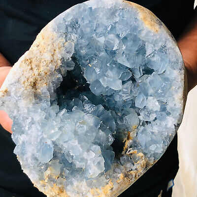 15.82LB natural blue celestite geode quartz crystal mineral specimen healing 357