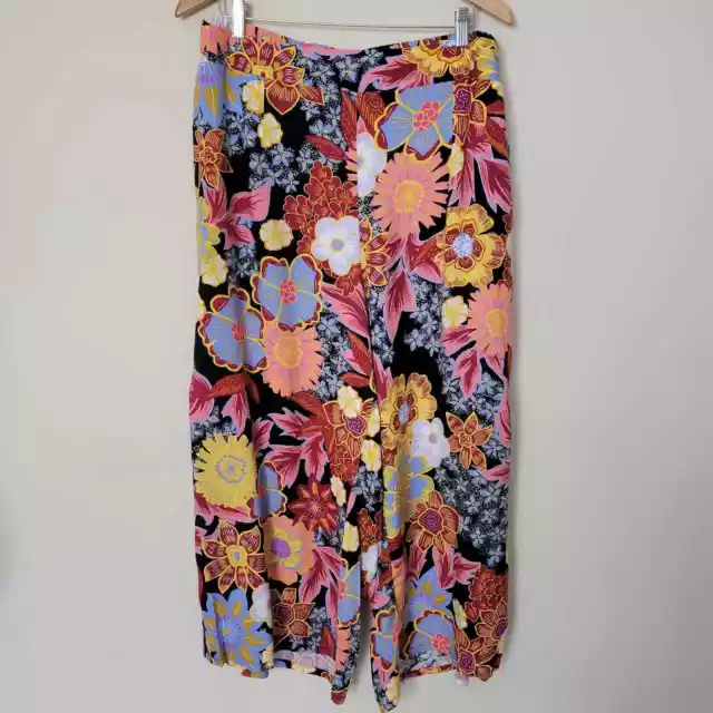 Rachel Roy Sz 2X Floral Wide Leg Palazzo Pants Boho Tropical Vibrant Pull On