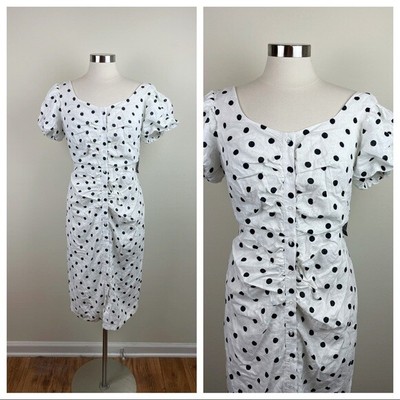 New York & Company Black White Polka Dot Linen Blend Dress New Women Large