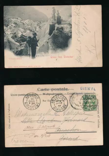 Switzerland 1901 Mountaineering Giswyl Blue Hs Gruss Vom Gletscher Early Ub Ppc