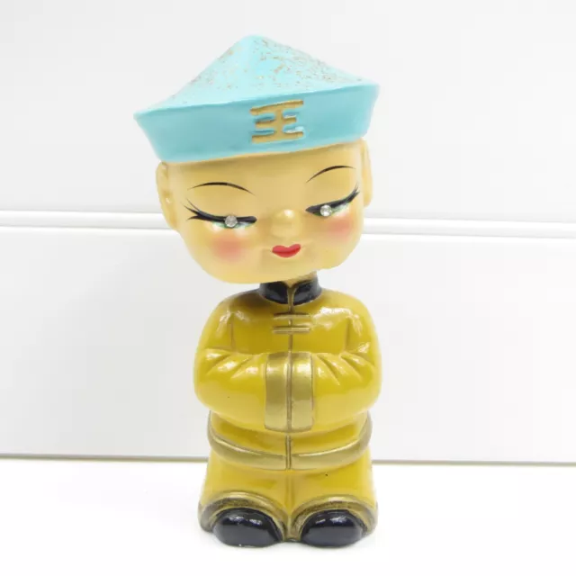 Vintage 1960'S Japanes Boy Jeweled Eyes Bobblehead Nodder Bank - Made In Japan