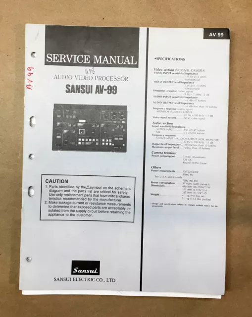 Sansui AV-99 AV Processor  Service Manual *Original*