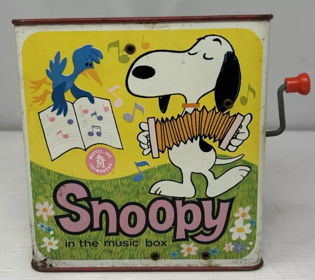 Vintage Mattel 1950’s Snoopy in the Music Box ~ Metal ~ Peanuts Jack in the Box