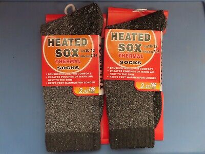 2 pair Heated Winter Warm Thermal Heavy Duty Sox Socks Size 10-13 Charcol/Gray