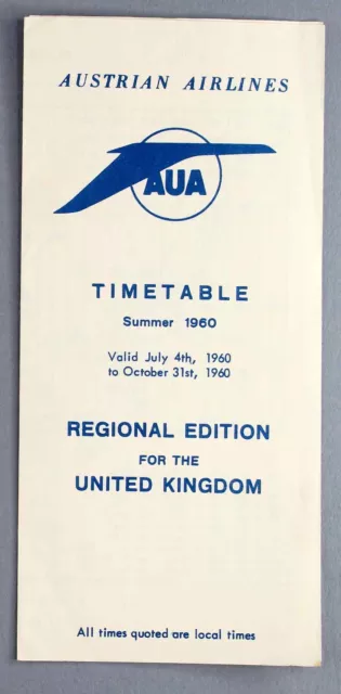 Austrian Airlines Uk Airline Timetable Summer 1960 Os Austria Flugplan Aua