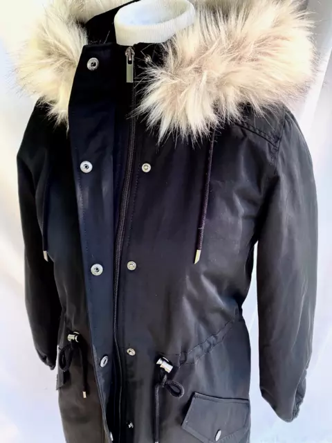 BANANA REPUBLIC WINTER Parka Size Petite XS Black Faux Fur Trim Hood ...