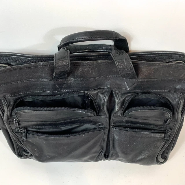 TUMI Genuine Black Leather Large Screen Laptop Briefcase