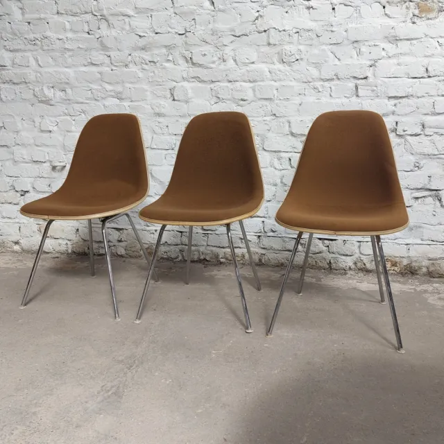 +pcs  eames dsx chair Herman Miller Vitra Offwhite Brown fabric Fiberglass 1970s