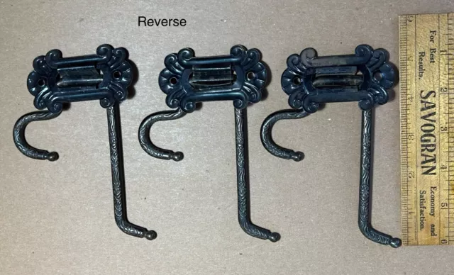 Victorian 3x Eastlake Swing Arm/Folding WALL HOOKS vtg cast iron steel vtg fancy 7