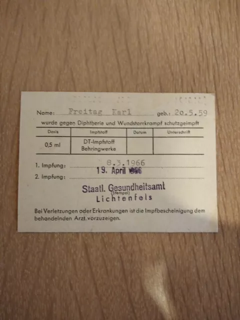 Ausweiskarte Staatliches Gesundheitsamt Lichtenfels 1966 , Bayern Oberfranken