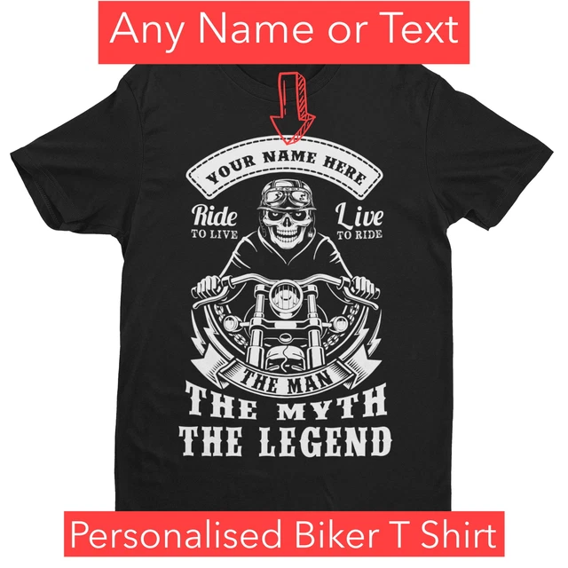 PERSONALISED BIKER T Shirt YOUR NAME TEXT The Man The Myth The Legend Gift Idea