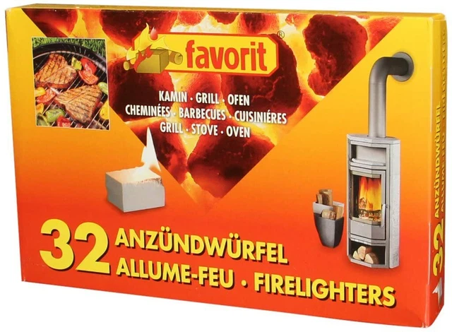 32x Kamin Kohle Ofen Grill Anzünder lange Brenndauer Zündwolle Anzündwürfel