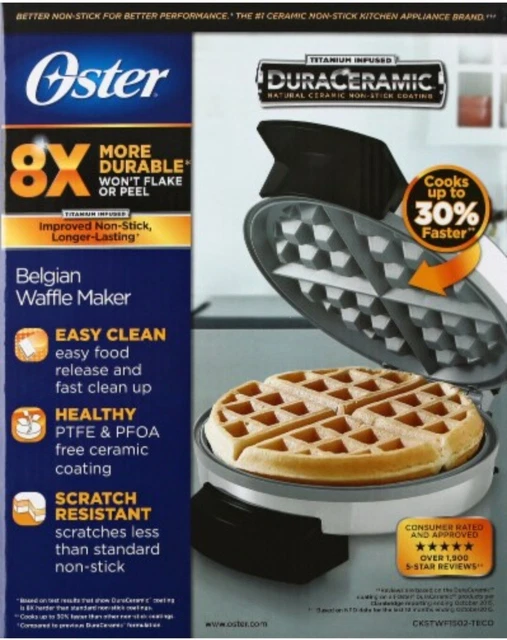 OSTER TITANIUM INFUSED DuraCeramic Belgian Waffle Maker Stainless