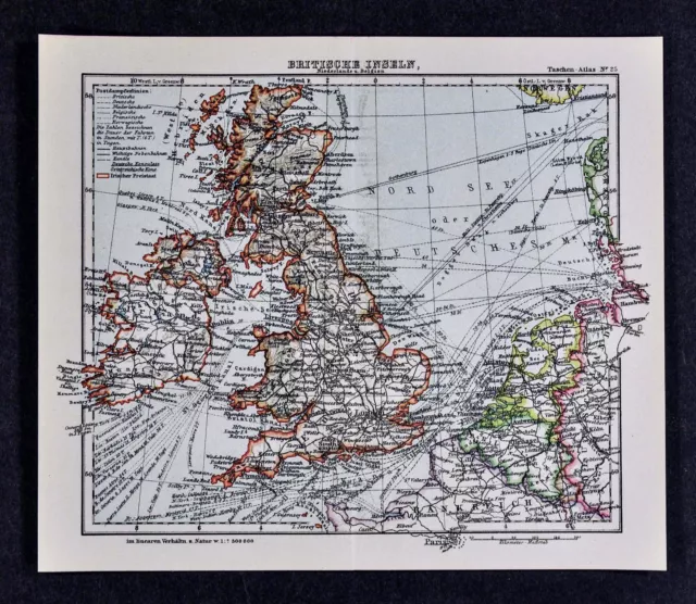 c1925 Taschen Atlas Map British Isles England Scotland Ireland London Dublin UK