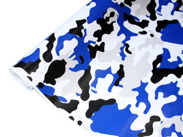 8,19€/m² Camouflage Autofolie 20m x 152cm Luftkanäle Schwarz W Blau #22