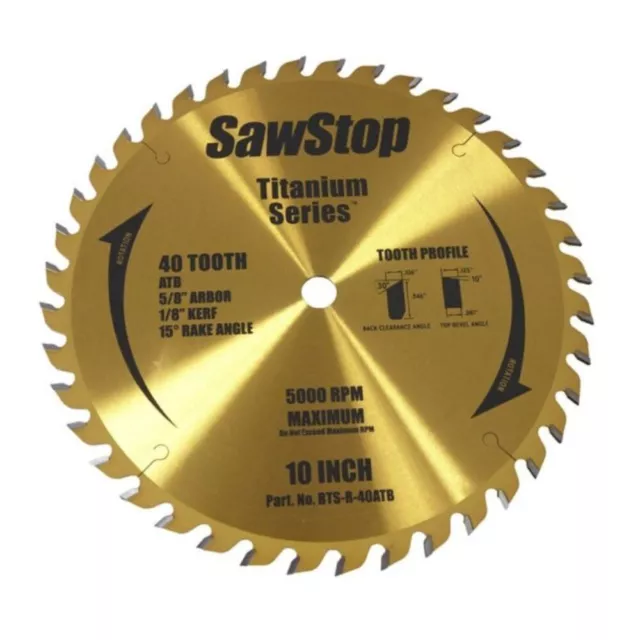 Sawstop BTS-R-40ATB Titanium Series 10" 40 Tooth Premium Woodworking Blade New