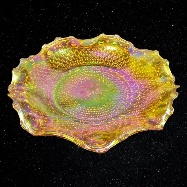 Vintage Indiana Iridescent Carnival Glass Marigold Scalloped Plate Bowl Dish