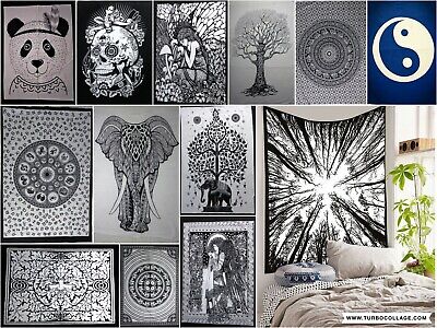 Wall Tapestry Black & White Indian Mandala Yoga Mat Dorm Decor Poster Hanging