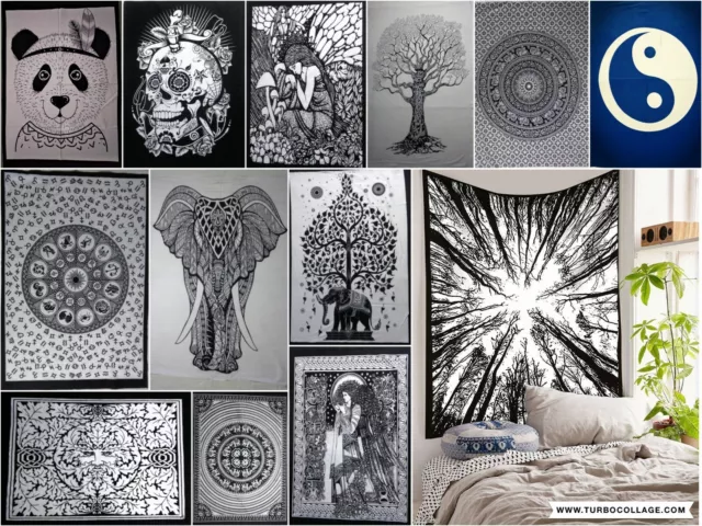Wall Tapestry Black & White Indian Mandala Yoga Mat Dorm Decor Poster Hanging