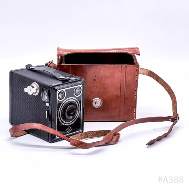 Vintage Agfa Caja Cámara de Fotos Con Original-Ledertasche Negro