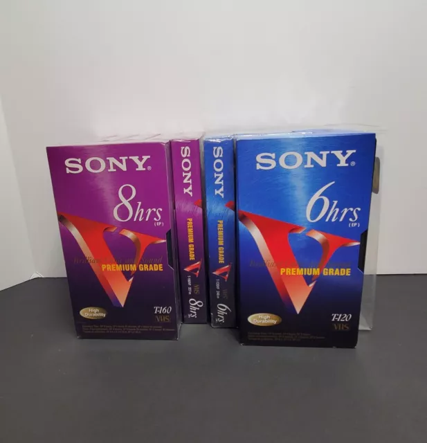 Lot Of 2 Sony Blank T-160 & T-120 Premium Grade VHS Video Tapes 8 & 6 Hour NEW
