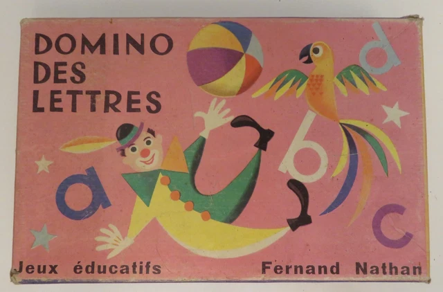 ANCIEN JEU de DOMINO des LETTRES en carton fort - 64 cartes 7.2 x 6.2 x 0.2 cm