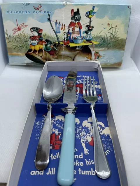 Vintage Kinder 3-teiliges Besteckset Made in Sheffield England Blue Jack + Jill