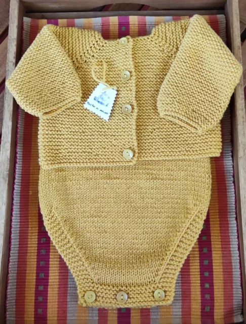 Conjunto lana bebé chaqueta, ranita, zapatos y capota 6-12 meses. Hecho a mano. 2