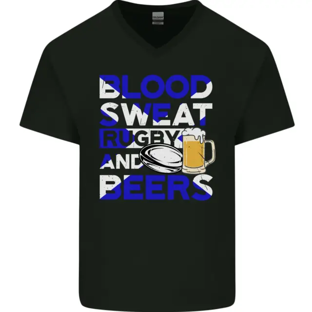 Scozia Blood Sweat & Beers Rugby Scozzese Uomo Scollo A V Cotone T-Shirt