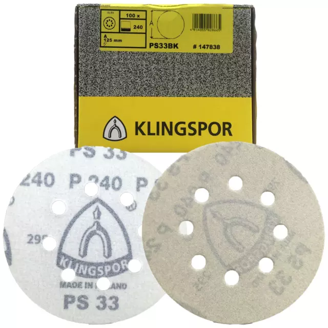 Klingspor Hook and Loop Paint Varnish Wood Sanding Discs Sandpaper 125mm 150mm