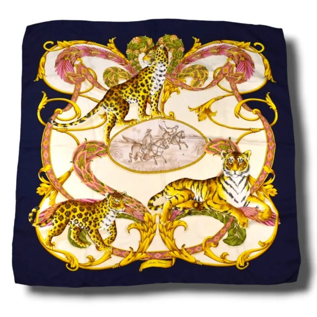 Vintage Salvatore Ferragamo Silk Scarf with Leopard Cheetah Tiger 35"