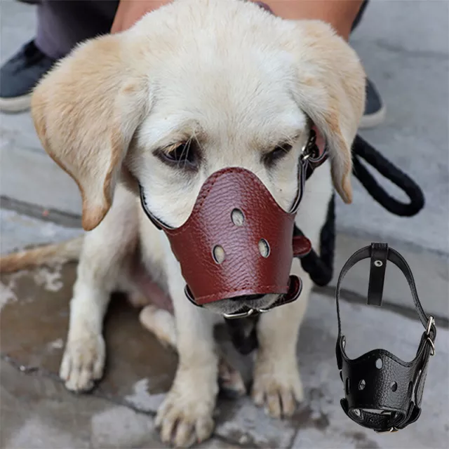 US Ajustable Anti-biting Mascota Perro Suave PU Cuero Bozales Boca Malla Tapa "