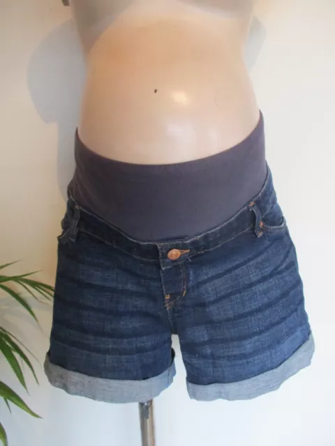 H&M Mama Maternity Dark Blue Over Bump Denim Jeans Shorts Size L 16-18