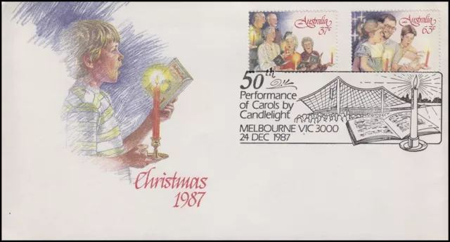 Australien: Weihnachten 1987, 2 Werte, Satz auf Schmuck-FDC Melbourne 24.12.1987